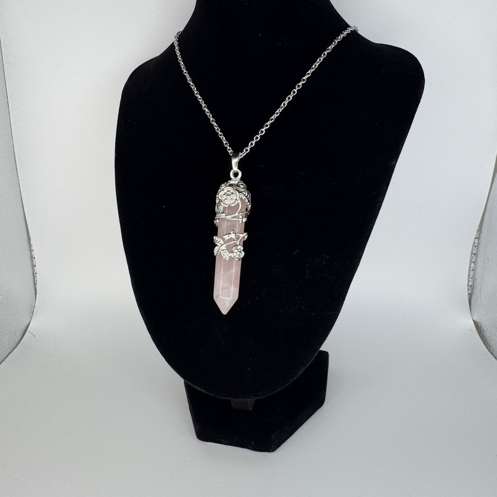 Silver Rose Quartz Point Pendant Necklace - Women's Jewelry